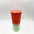 Venta caliente 22oz/650 ml/24 oz Tumero de plástico doble con vaso de cambio de color con paja